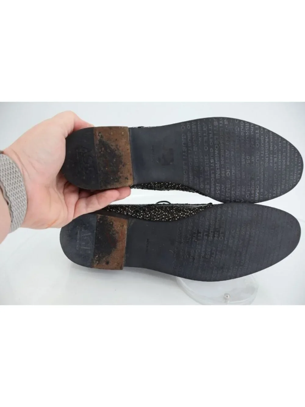 AGL Derby Loafers Womens 39.5 9.5 Black Speckled Leather Lace Up Flat Shoes